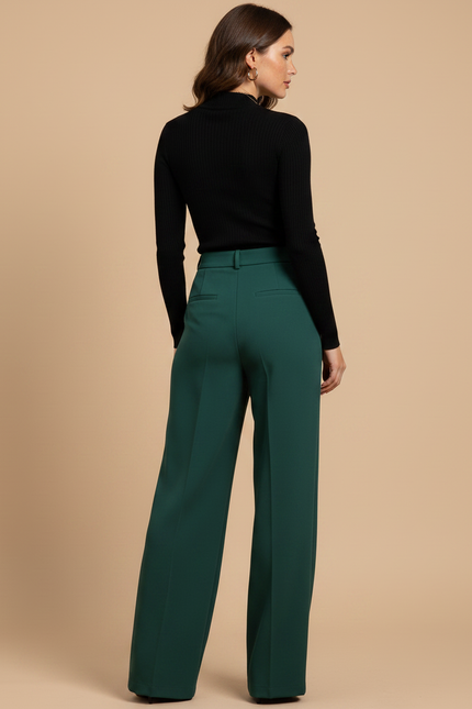 Pantalon À Pince Vert Émeraude Large Fluide Élégant Femme - Polyester - vue 2