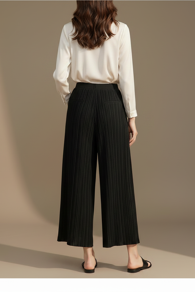 Pantalon À Pince Noir Plissé Ample Fluide Décontracté - Polyester - vue 2