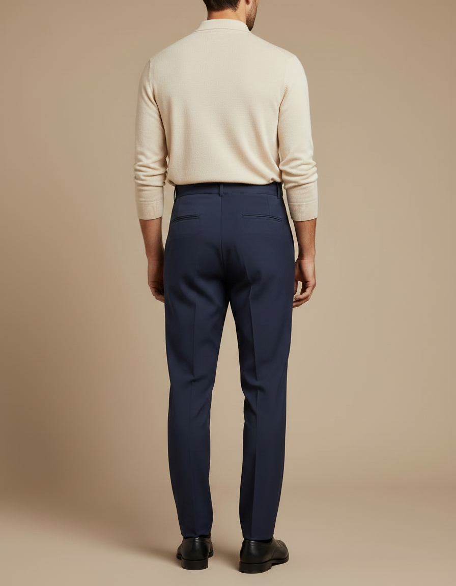 Pantalon À Pince Bleu Marine Plissé Élégant Homme - Gabardine - vue 2