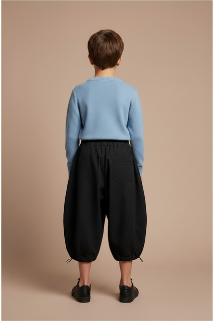 Pantalon À Pince Noir Ample Coton Enfant Décontracté - vue 2