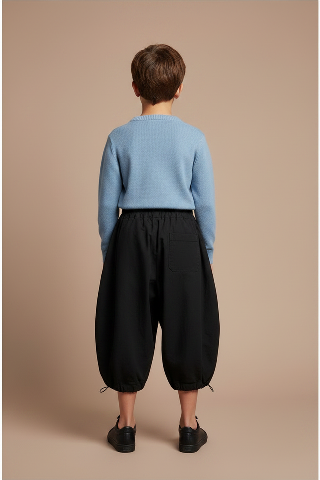 Pantalon À Pince Noir Ample Coton Enfant Décontracté - vue 2