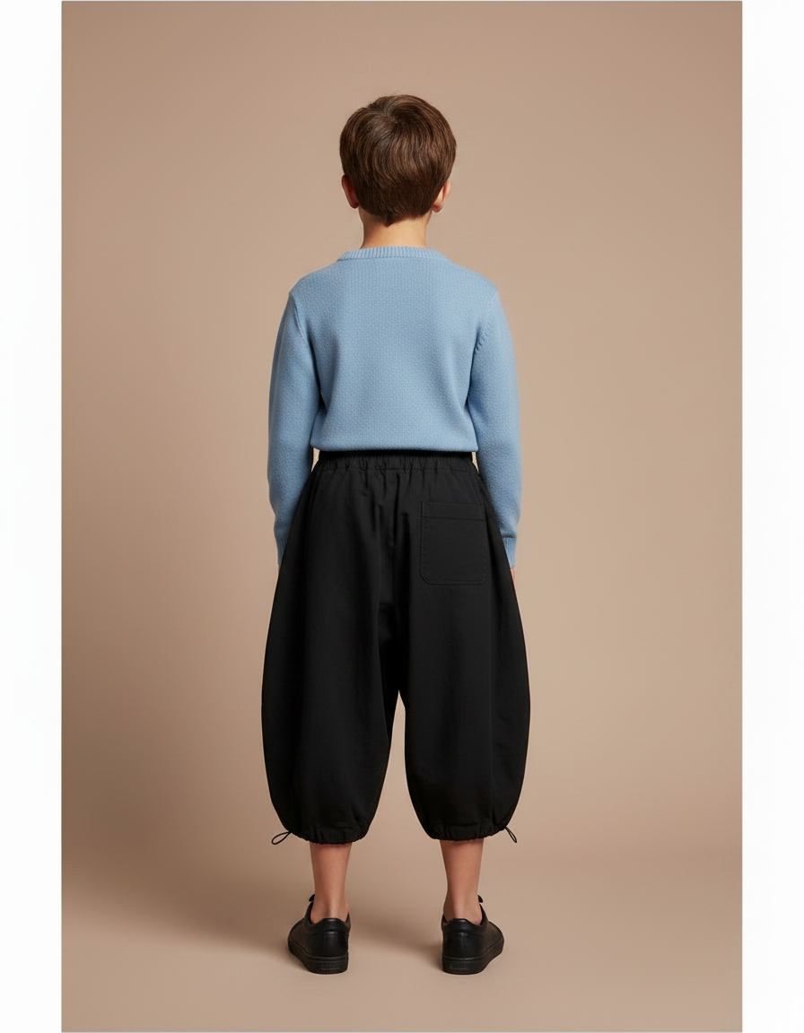 Pantalon À Pince Noir Ample Coton Enfant Décontracté - vue 2