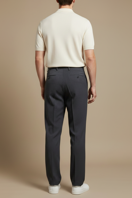 Pantalon À Pince Gris Anthracite Plissé Droit Élégant Homme - Gabardine - vue 2