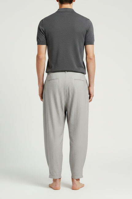 Pantalon À Pince Gris Ample Plissé Lin Homme - vue 2