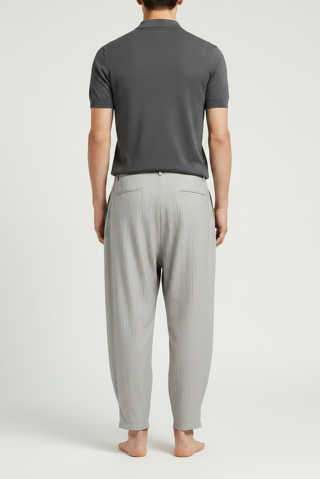 Pantalon À Pince Gris Ample Plissé Lin Homme - vue 2