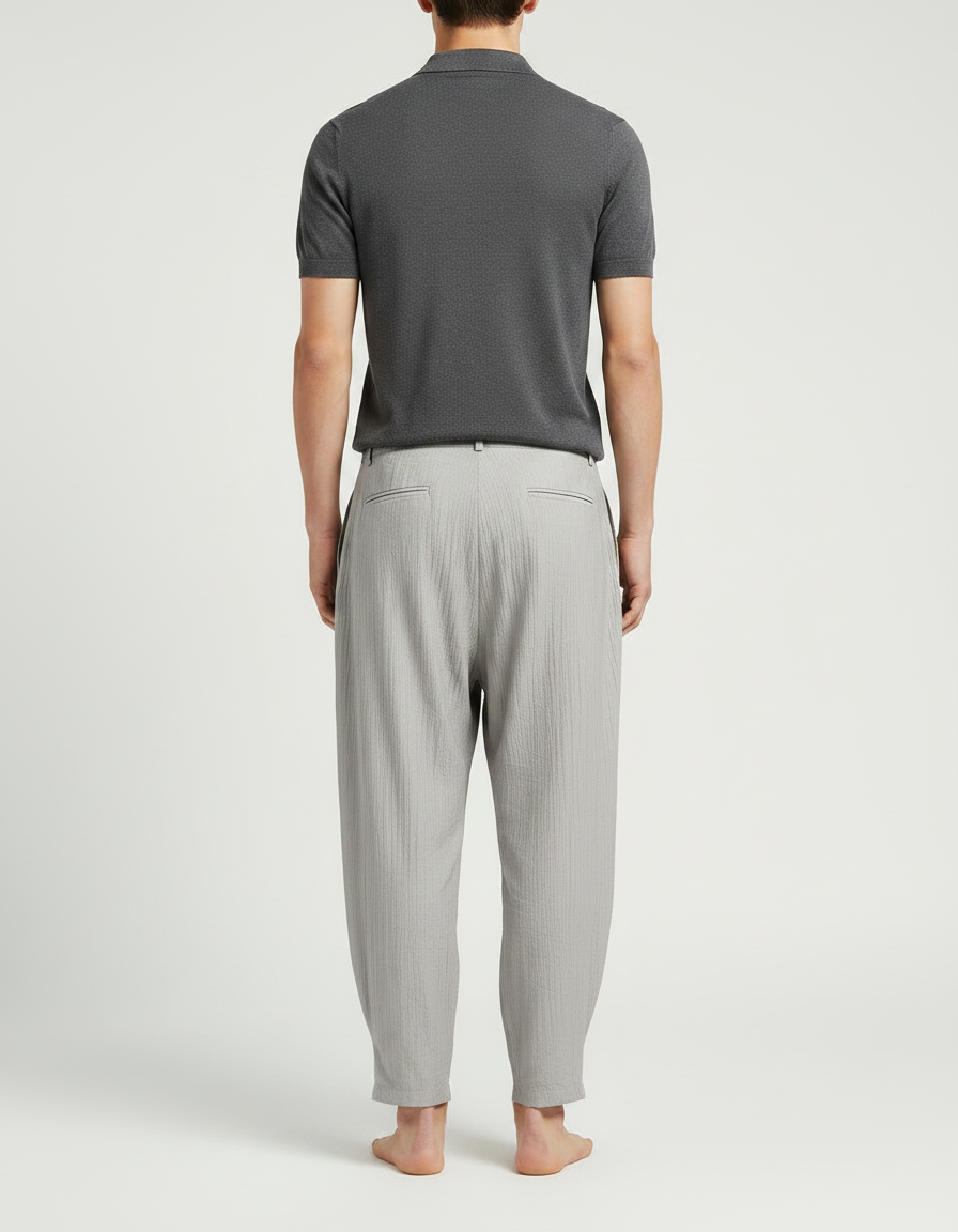 Pantalon À Pince Gris Ample Plissé Lin Homme - vue 2