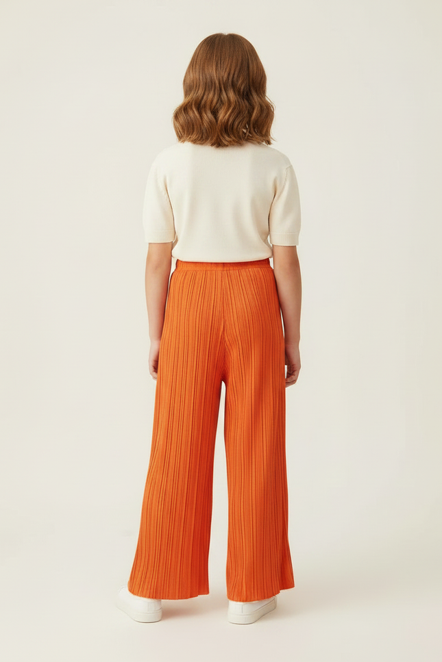 Pantalon À Pince Orange Plissé Ample Décontracté Enfant - Maille - vue 2