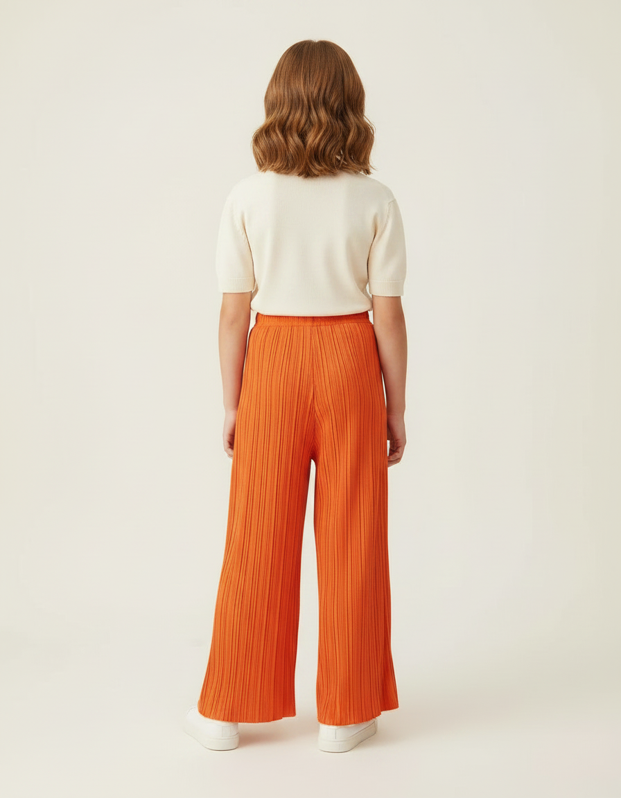 Pantalon À Pince Orange Plissé Ample Décontracté Enfant - Maille - vue 2