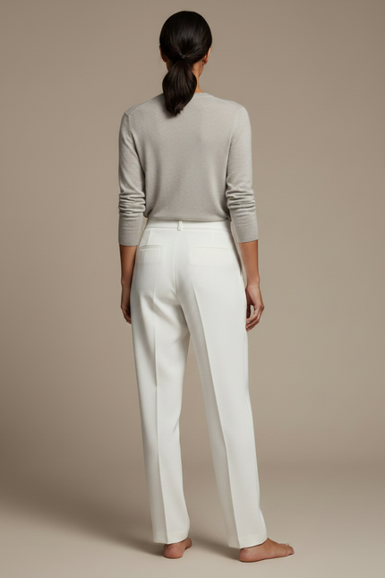 Pantalon À Pince Blanc Plissé Taille Haute Élégant Femme - Gabardine - vue 2