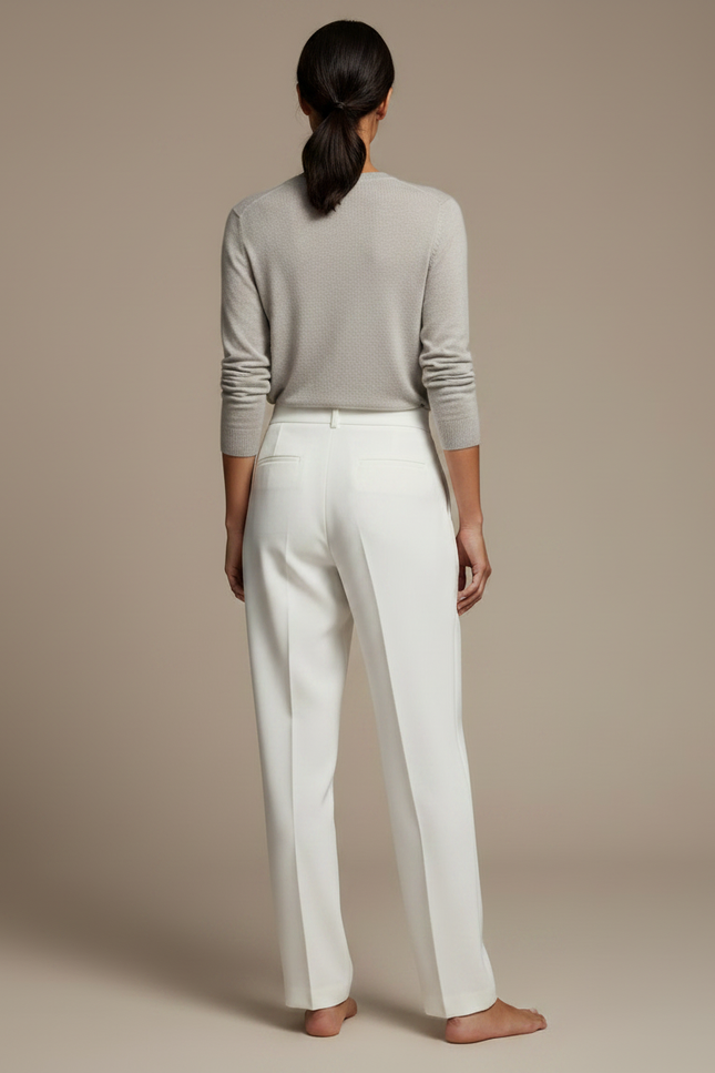 Pantalon À Pince Blanc Plissé Taille Haute Élégant Femme - Gabardine - vue 2
