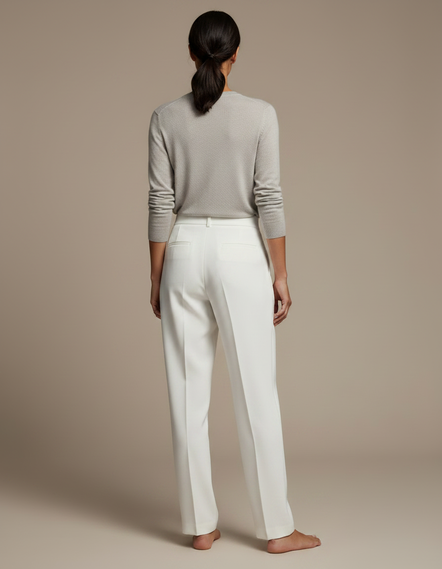 Pantalon À Pince Blanc Plissé Taille Haute Élégant Femme - Gabardine - vue 2