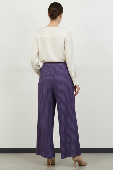 Pantalon À Pince Plissé Violet Ample Fluide Élégant - Polyester - vue 2