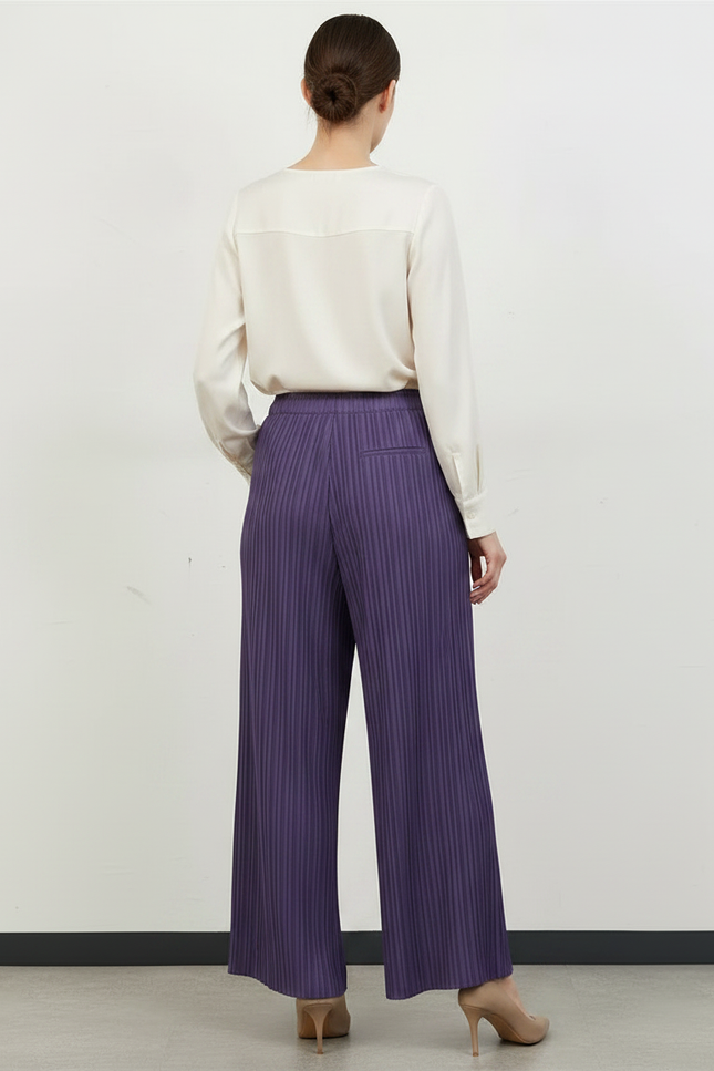 Pantalon À Pince Plissé Violet Ample Fluide Élégant - Polyester - vue 2