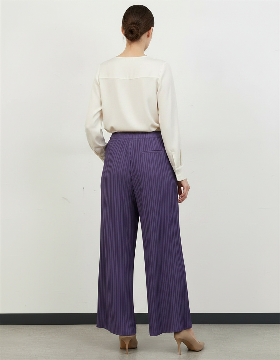 Pantalon À Pince Plissé Violet Ample Fluide Élégant - Polyester - vue 2