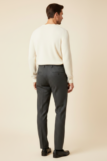 Pantalon À Pince Gris Anthracite Chevron Plissé Homme - Tweed - vue 2