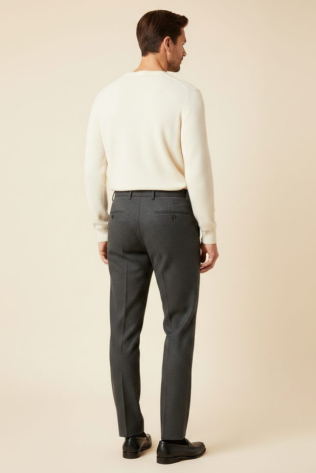 Pantalon À Pince Gris Anthracite Chevron Plissé Homme - Tweed - vue 2
