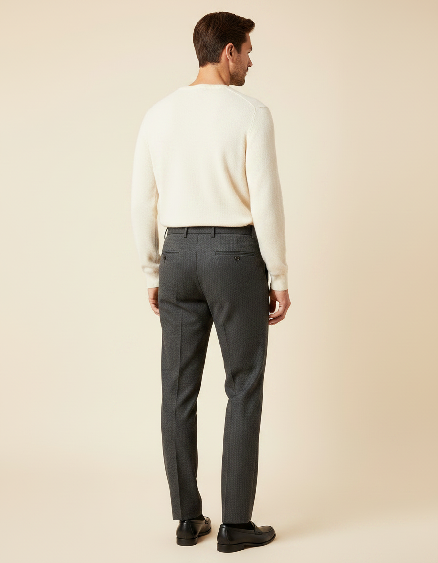 Pantalon À Pince Gris Anthracite Chevron Plissé Homme - Tweed - vue 2