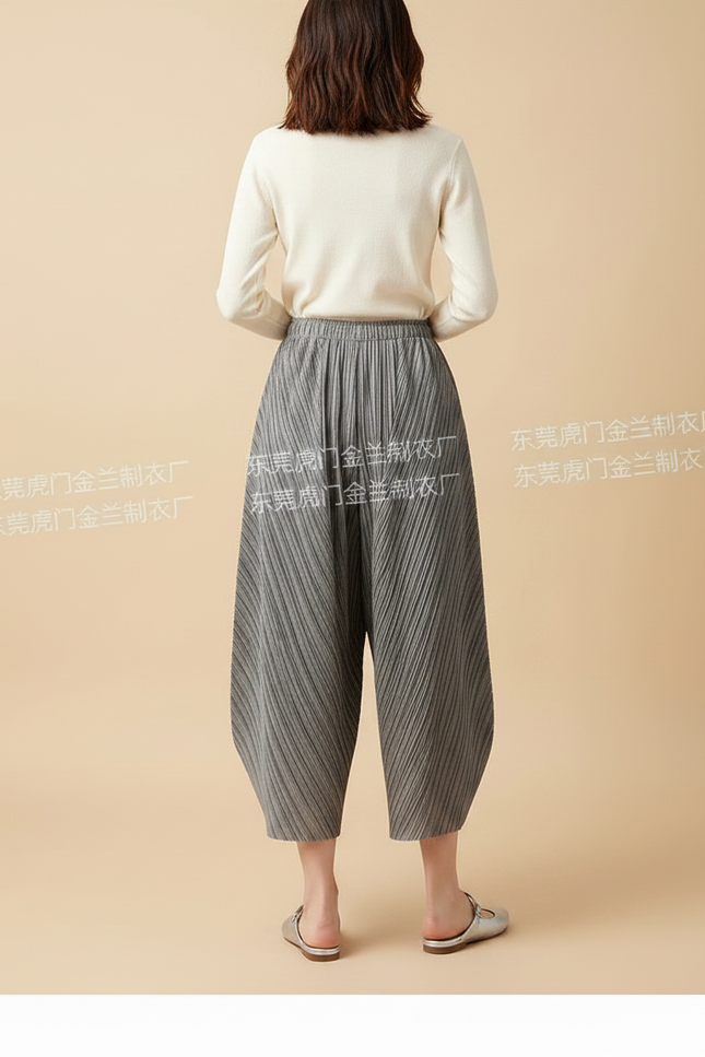 Pantalon À Pince Plissé Gris Ample Taille Haute Décontracté - Polyester - vue 2