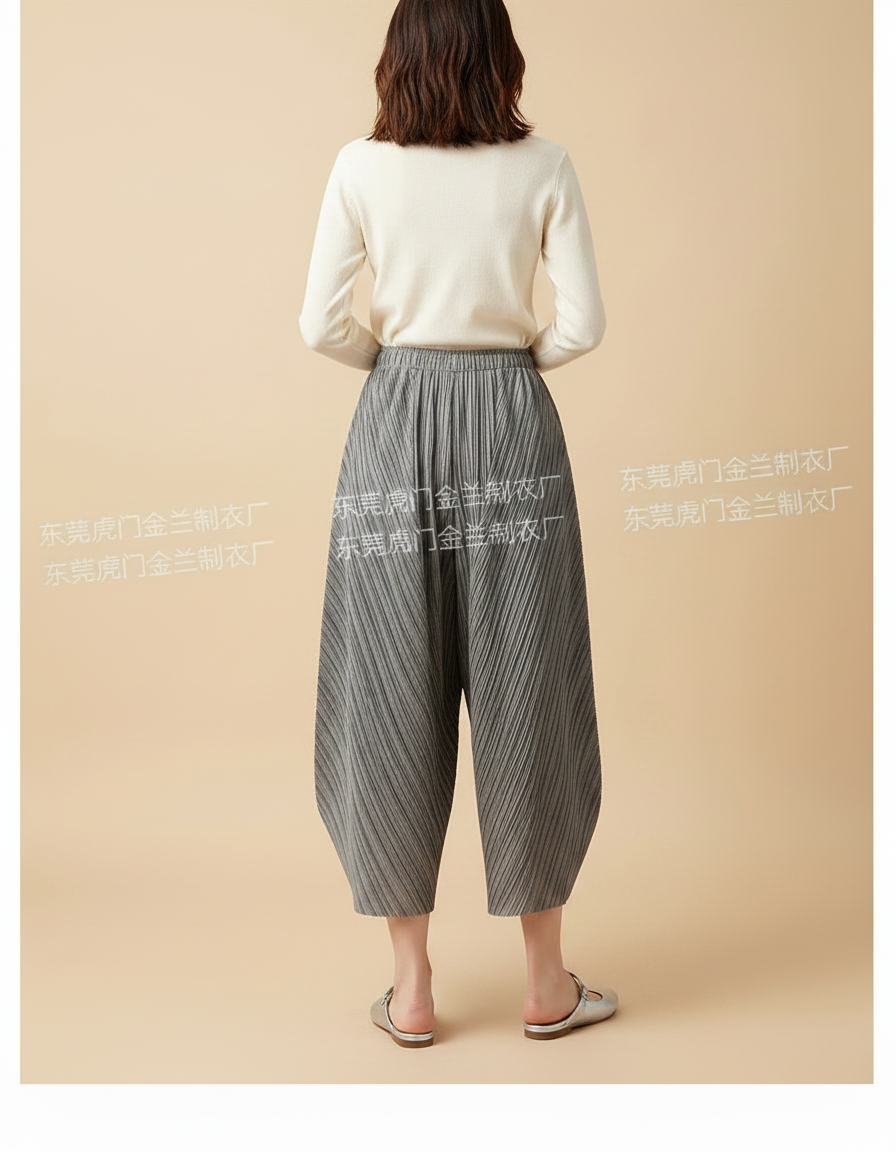 Pantalon À Pince Plissé Gris Ample Taille Haute Décontracté - Polyester - vue 2