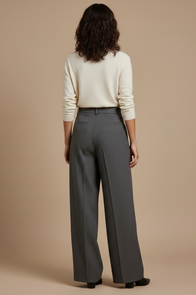 Pantalon À Pince Gris Ample Plissé Élégant Femme - Gabardine - vue 2