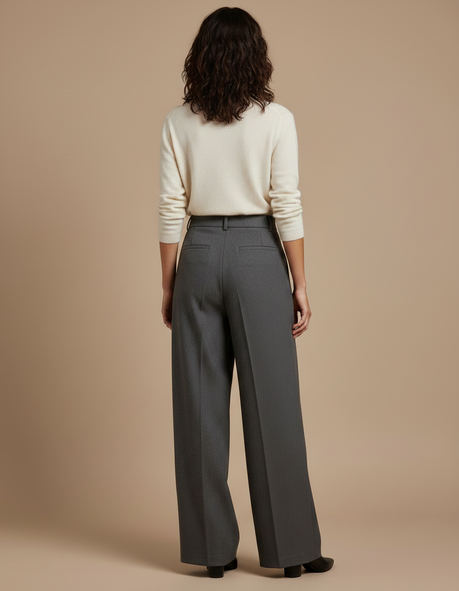 Pantalon À Pince Gris Ample Plissé Élégant Femme - Gabardine - vue 2