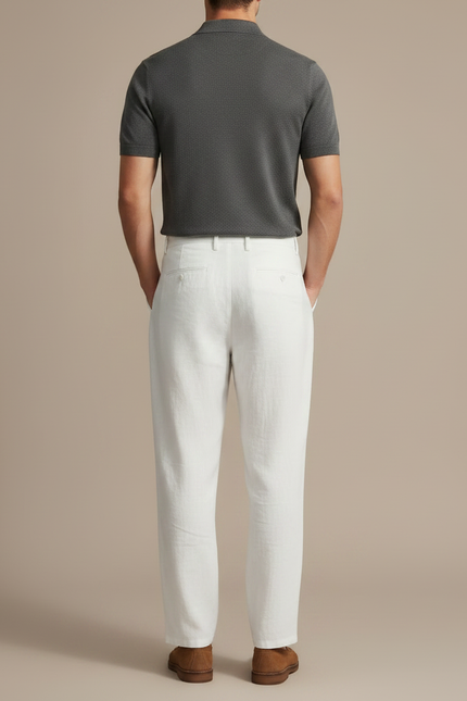 Pantalon À Pince Blanc Lin Ample Plissé Homme - vue 2