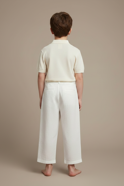 Pantalon À Pince Blanc Plissé Ample Coton Enfant - Lin - vue 2