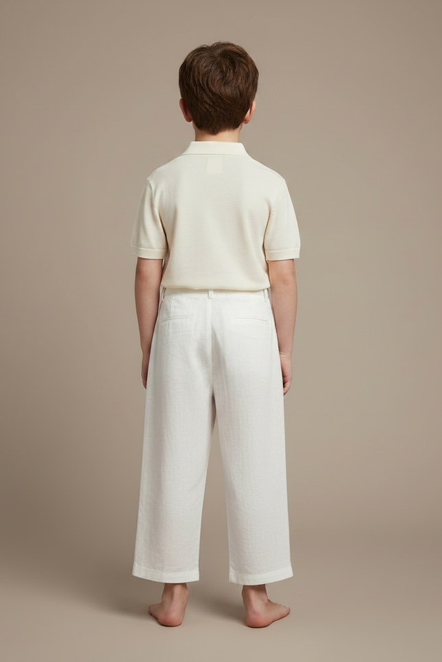 Pantalon À Pince Blanc Plissé Ample Coton Enfant - Lin - vue 2