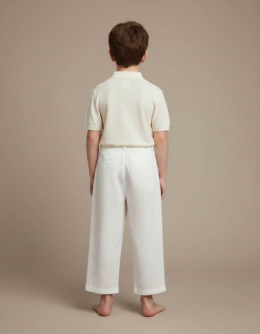 Pantalon À Pince Blanc Plissé Ample Coton Enfant - Lin - vue 2