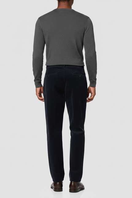 Pantalon À Pince Bleu Marine Côtelé Plissé Droit Homme - Cordé - vue 2