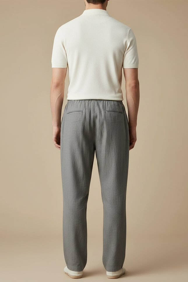 Pantalon À Pince Gris Coton Décontracté Ample Cordon - Lin - vue 2