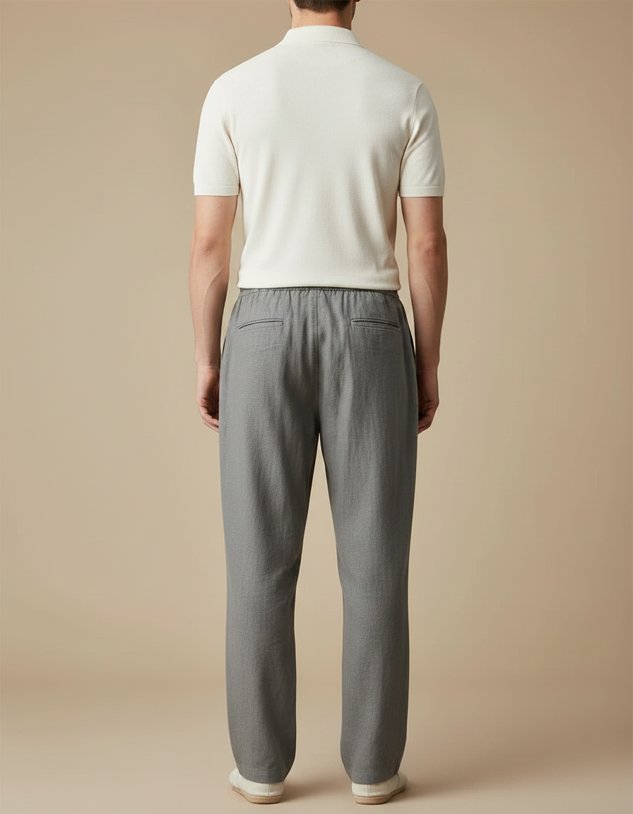 Pantalon À Pince Gris Coton Décontracté Ample Cordon - Lin - vue 2