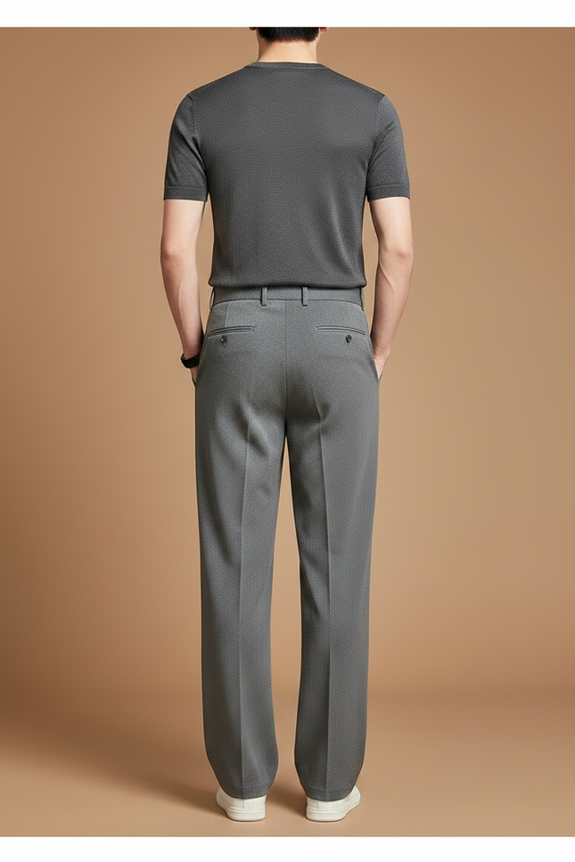 Pantalon À Pince Gris Élégant Droit Décontracté Homme - Polyester - vue 2