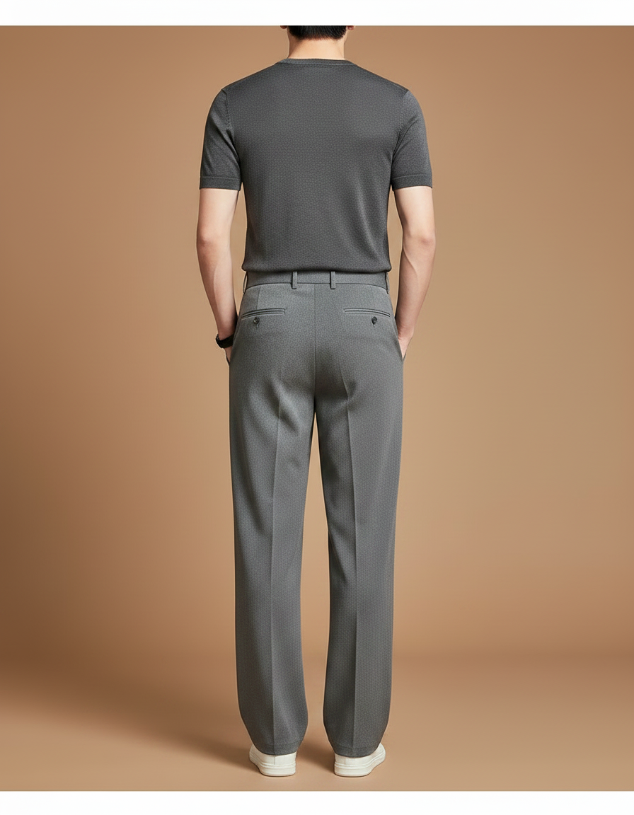 Pantalon À Pince Gris Élégant Droit Décontracté Homme - Polyester - vue 2