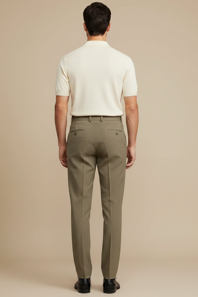 Pantalon À Pince Kaki Plissé Droit Élégant Homme - Gabardine - vue 2