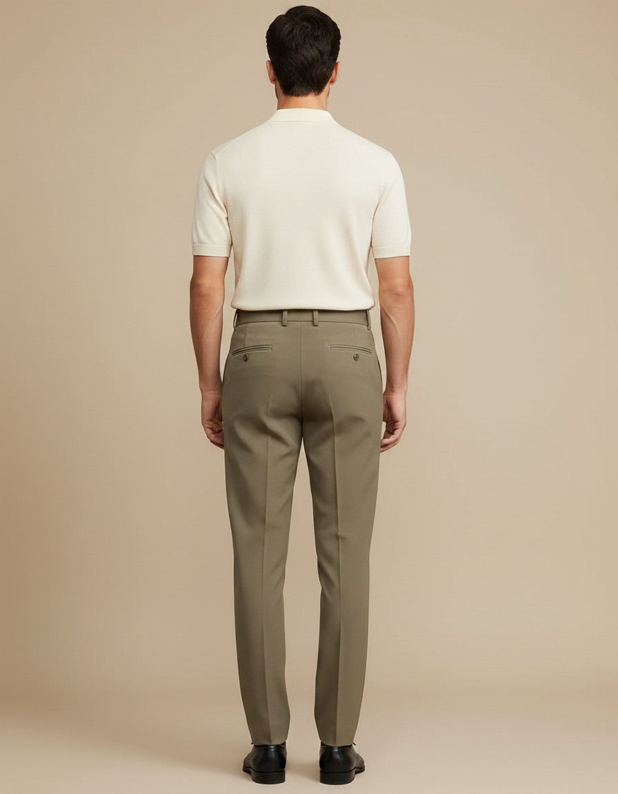 Pantalon À Pince Kaki Plissé Droit Élégant Homme - Gabardine - vue 2