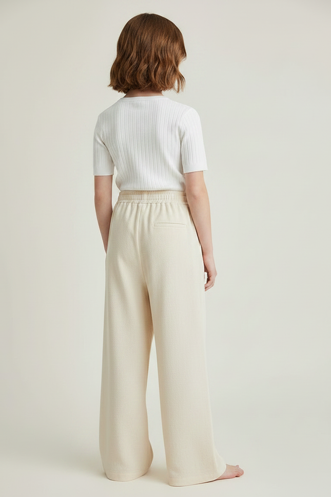 Pantalon À Pince Crème Ample Décontracté Fluide Enfant - Beige Molleton - vue 2