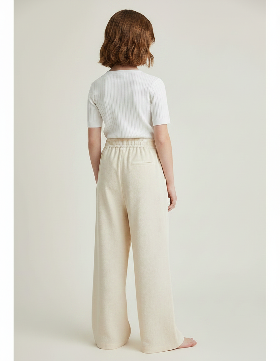 Pantalon À Pince Crème Ample Décontracté Fluide Enfant - Beige Molleton - vue 2