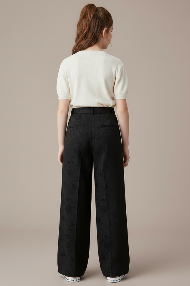 Pantalon À Pince Noir Brodé Ample Plissé Élégant - Polyester - vue 2