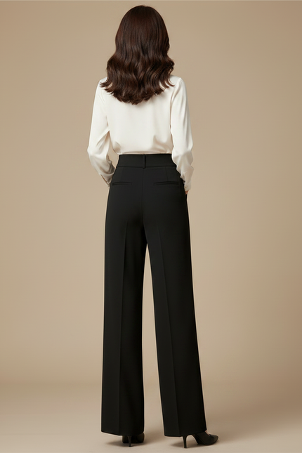Pantalon À Pince Noir Ample Plissé Taille Haute Élégant Femme - Polyester - vue 2
