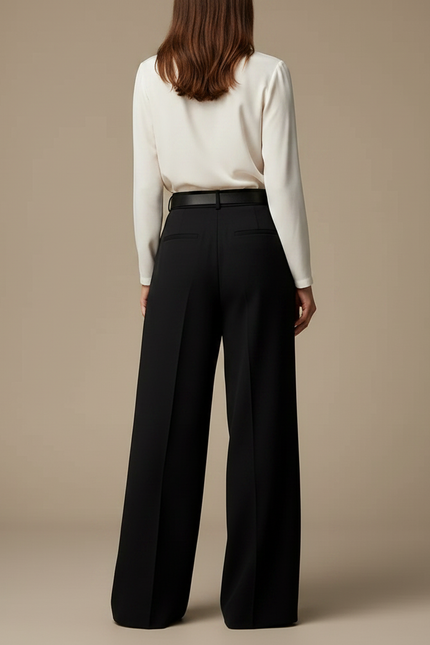 Pantalon À Pince Noir Droit Ample Élégant Ceinturé - Polyester - vue 2