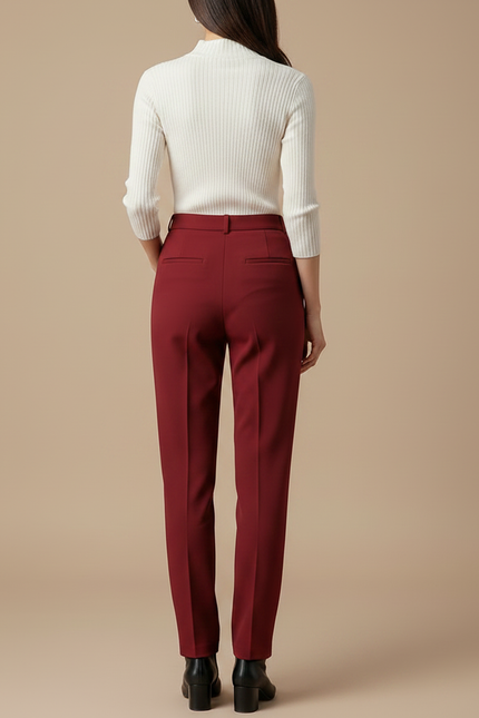 Pantalon À Pince Rouge Bordeau Droit Élégant Femme - Bordeaux Gabardine - vue 2