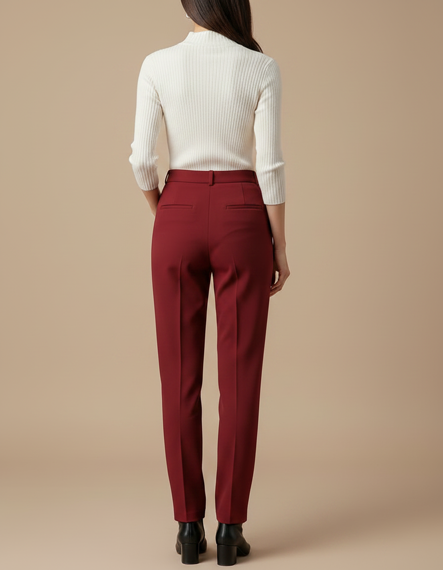 Pantalon À Pince Rouge Bordeau Droit Élégant Femme - Bordeaux Gabardine - vue 2