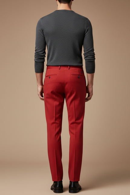 Pantalon À Pince Rouge Homme Slim Élégant Formel - Gabardine - vue 2