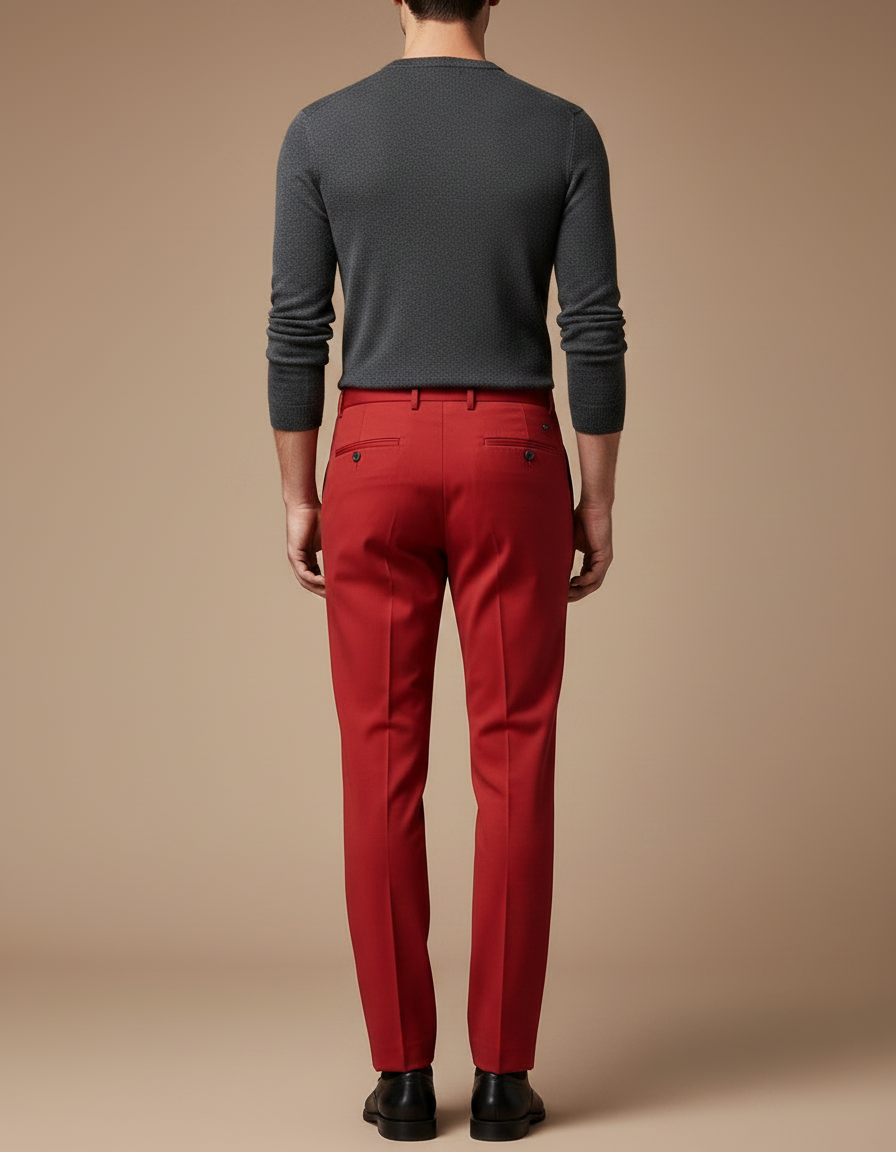 Pantalon À Pince Rouge Homme Slim Élégant Formel - Gabardine - vue 2