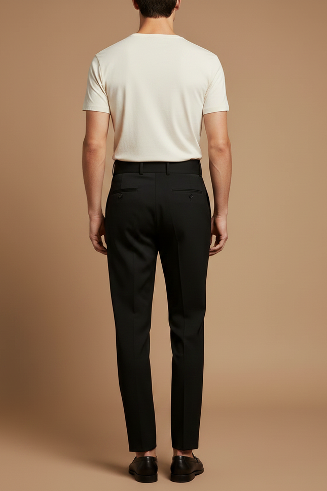 Pantalon À Pince Noir Plissé Élégant Ceinturé Homme - Gabardine - vue 2