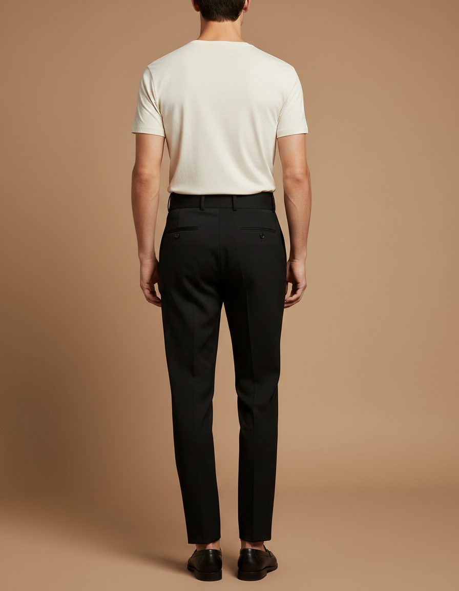 Pantalon À Pince Noir Plissé Élégant Ceinturé Homme - Gabardine - vue 2