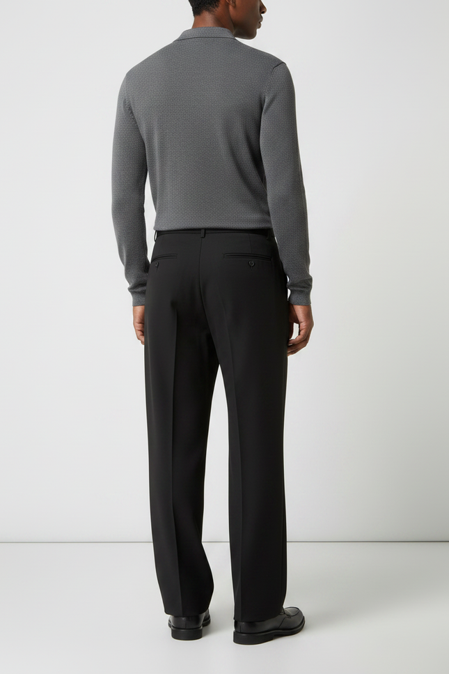 Pantalon À Pince Noir Droit Ample Plissé Élégant - Polyester - vue 2