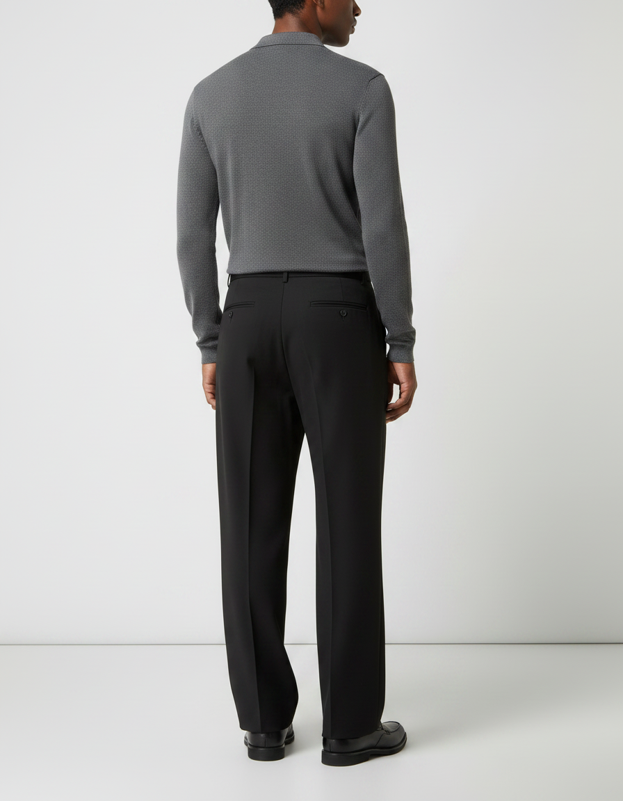 Pantalon À Pince Noir Droit Ample Plissé Élégant - Polyester - vue 2