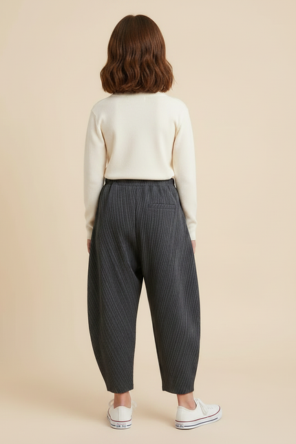 Pantalon À Pince Gris Plissé Ample Décontracté Enfant - Polyester - vue 2